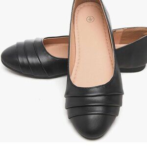Women's Black Flats Shoes Round Toe Slip On Casual Ballet Flats PU Leather Dress